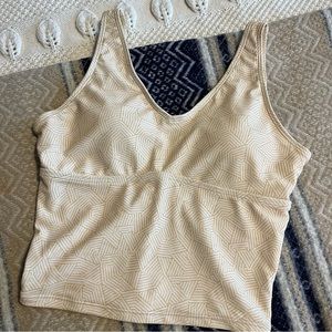 GEODE SWIMWEAR Yellow/White Patterned Tankini - Size Small